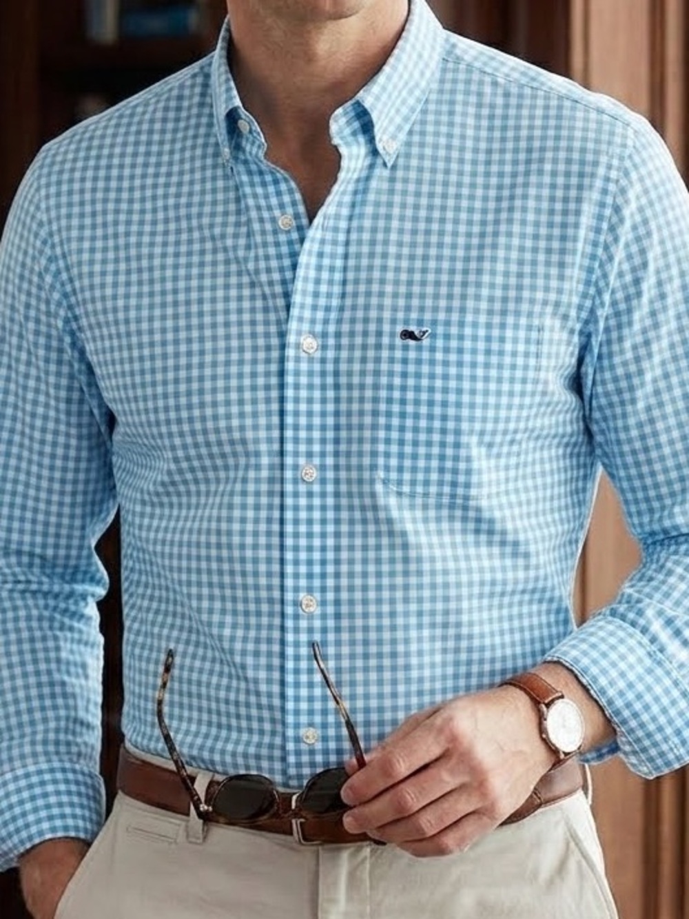 Vineyard Vines XL Slim Fit Tucker Blue Gingham Button-Down Shirt